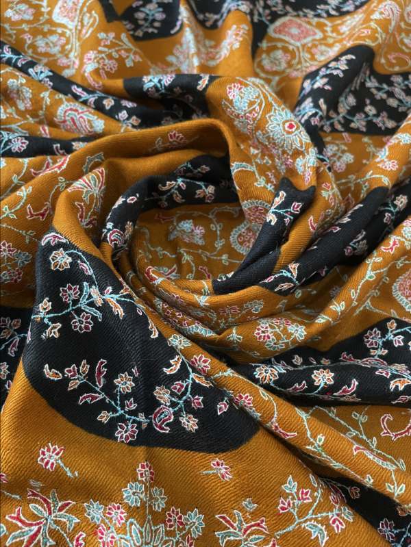 Black & Mustard Sozni Embroidered Shawl - Image 2